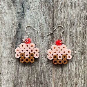Cupcake earrings pink handmade jewelry handmade with perler beads